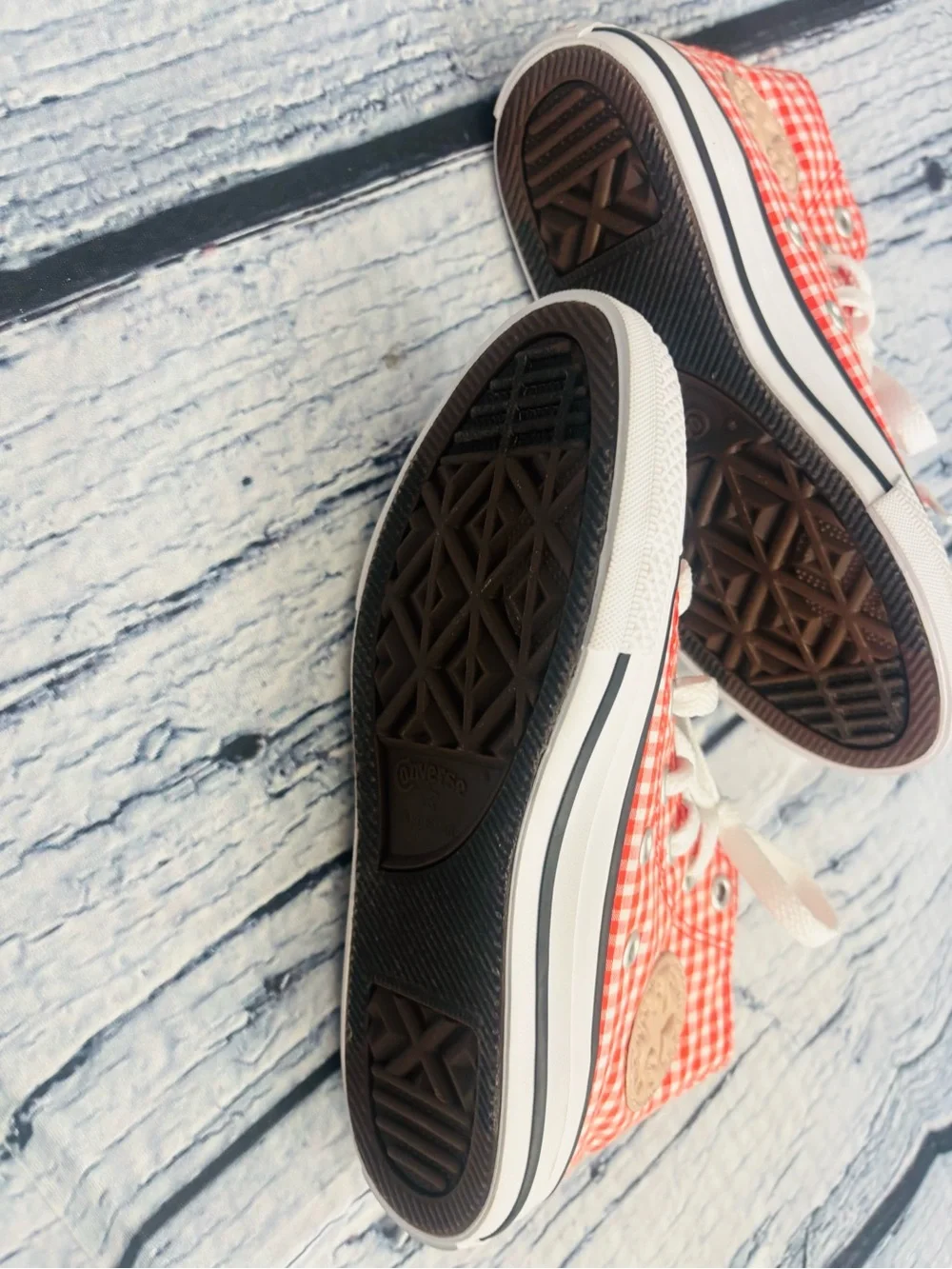 Converse orange and White Gingham High-Top Sneakers